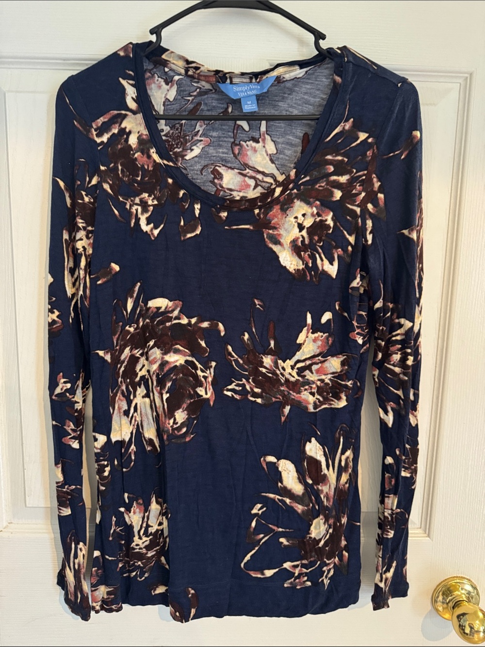 Simply Vera Vera Wang Navy Floral Long-Sleeve Scoop Neck Top